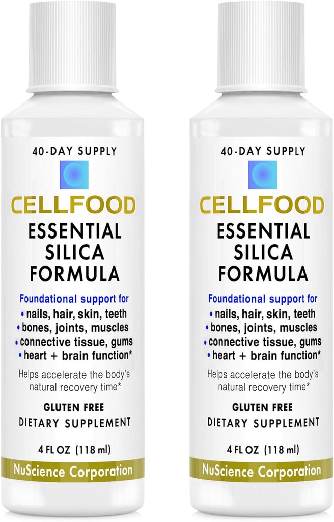 Cellfood Essential Silica Anti-Aging Formula, 4 fl oz, 2 Pack - Unterstützt gesunde Knochen, Gelenke, Haar, Haut, Nägel, Zähne, Zähne & Zahnfleisch - leicht zu absorbieren - Glutenfrei, Thiaminasefrei, Non-GMO - 80-Day Supply