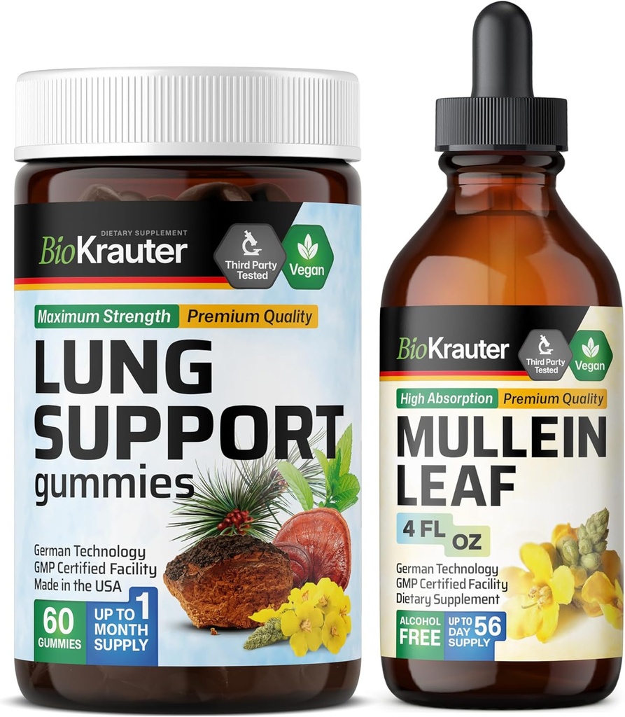 Supporto polmonare BIO KRAUTER 60 Gummies & Mullein Tincture 4 Fl. Oz.