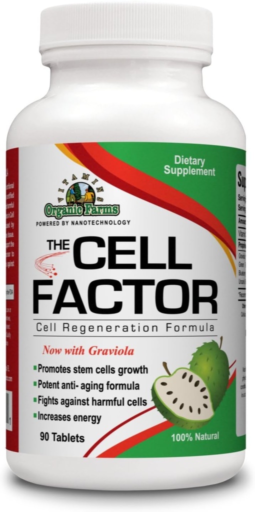 Organic Farms Vitamins Cell Factor Graviola - Cell Regeneration Formula - 100% Natural - Integratore alimentare