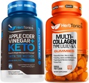 Herbtonics Capsules de vinaigre de cidre de pomme Plus Keto BHB.com Fat Burner & Weight Loss Supplément pour les femmes et les hommes - Gommies multicollagènes de type 1,2,3,5 & 10 avec Biotine pour la croissance des cheveux, la peau, les ongles