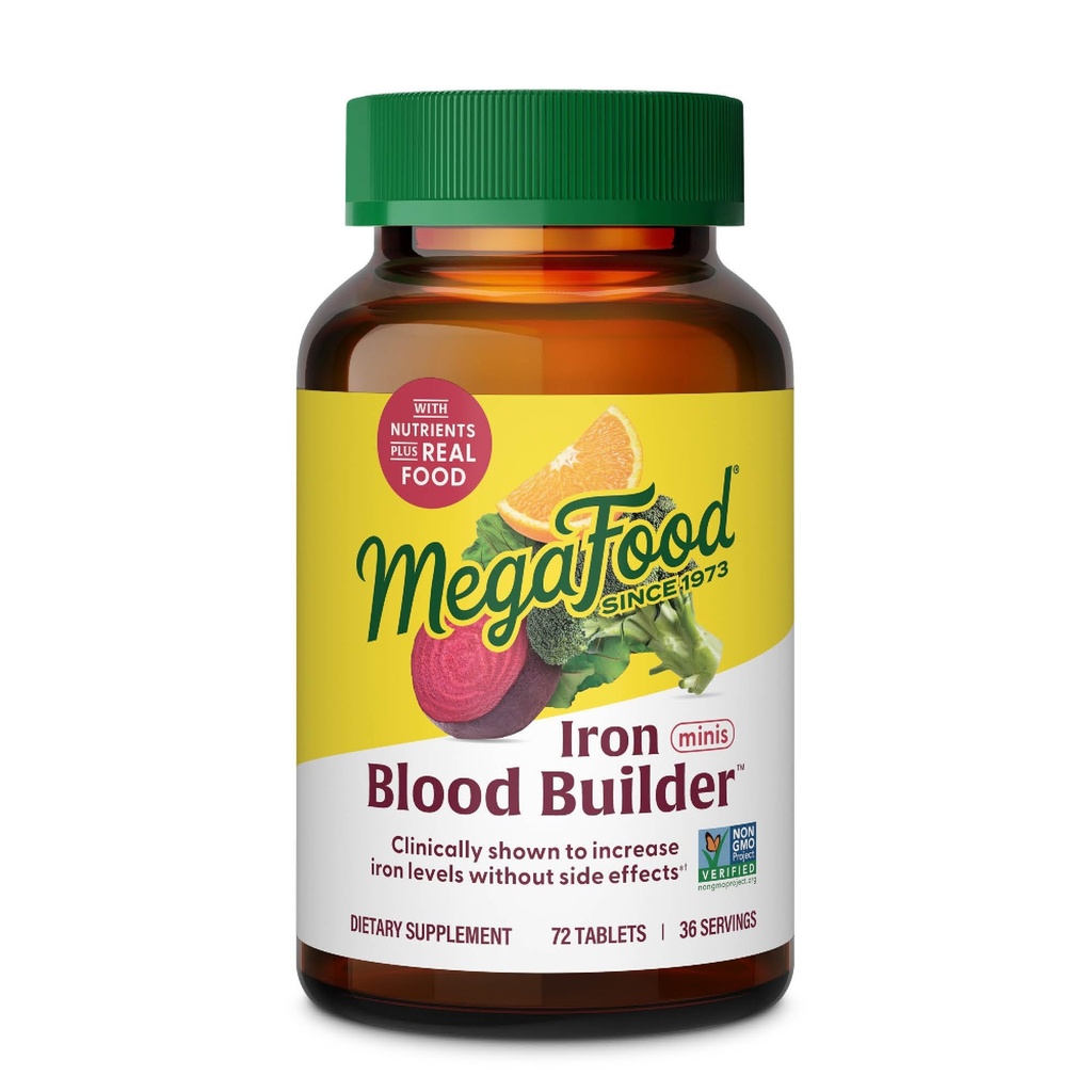 Supplément de fer Megafood Blood Builder pour les femmes et les hommes - Augmenter les niveaux de fer sans effets secondaires - Combats Fatigue - Vitamine B12, Acide folique et vitamine C - Vegan - 72 Mini comprimés (36 portions)