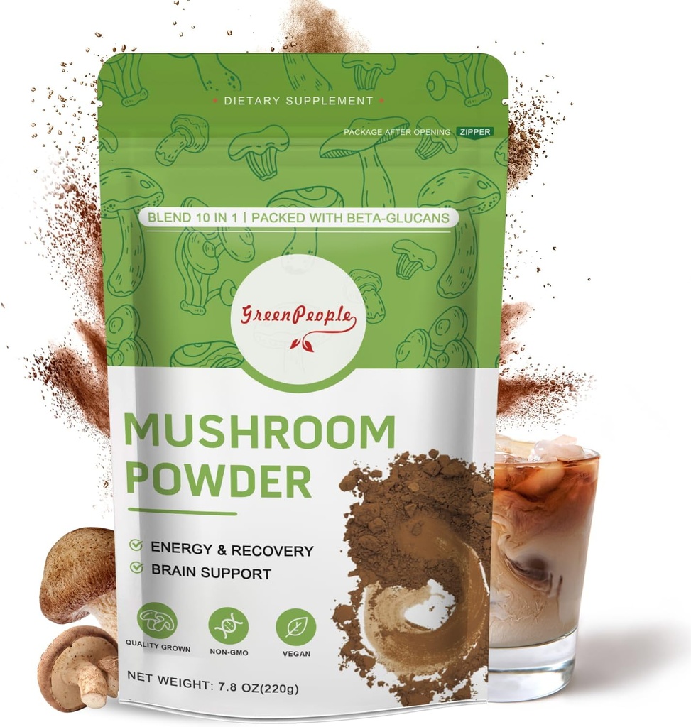GREENPEOPLE Pilzpulver Pilzergänzung - 10-in-1 Pilze Lions Mane Powder mit Reishi/Cordyceps/Chaga/Turkey Tail/Maitake/Komplex für kognitive Funktion und Immununterstützung 78 Servierungen