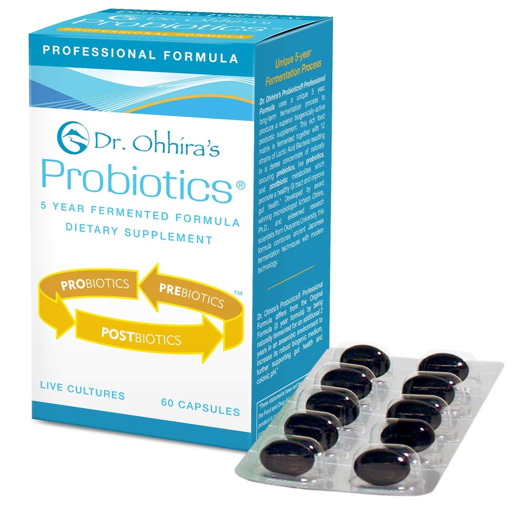 Dr. Ohhiras Probiotics Professional Formula mit 5 Jahren gefruchteten Präbiotika, Live Active Probiotics und das einzige Produkt mit postbiotischen Metaboliten, 60 Kapseln