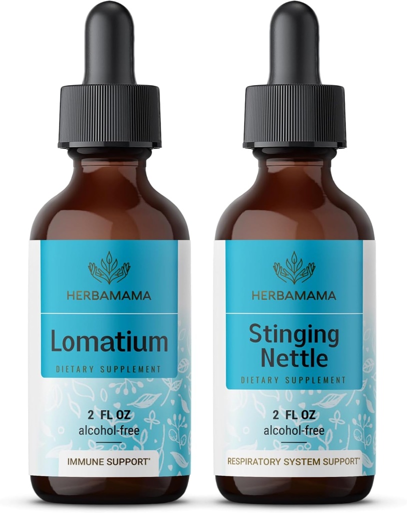 HERBAMA Herbal Liquid Drops Kit - Bündel von Lomatium Root Extract und Stinging Nettle Tincture 2 fl oz - Vegan, Non-GMO, Zucker & Alkoholfrei - 2 Pack