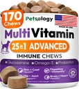 Chien Multivitamin Chewable - Vitamines et suppléments de chien avec la glucosamine - 170 Chews - Hip & Joint, Pet Immmune Support, Skin & Coat, Gut & Heart Health - Senior & Puppy Multivitamin Pet Supplément