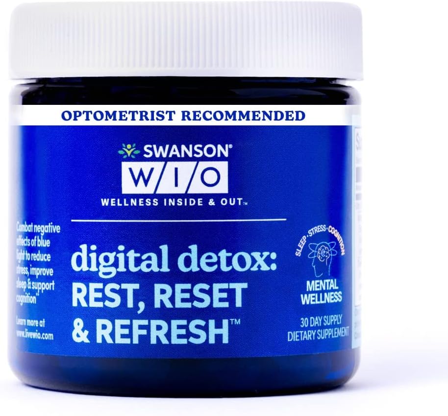 Swanson WIO Digital Detox: Riposo, Reset & Refresh Sleep Better, Blue Light Defense, Wellness, Meno Stress, Lutein, Zeaxanthin, Lutemax - 4 oz Bottiglia con 30 Softgels (30-Day Supply)