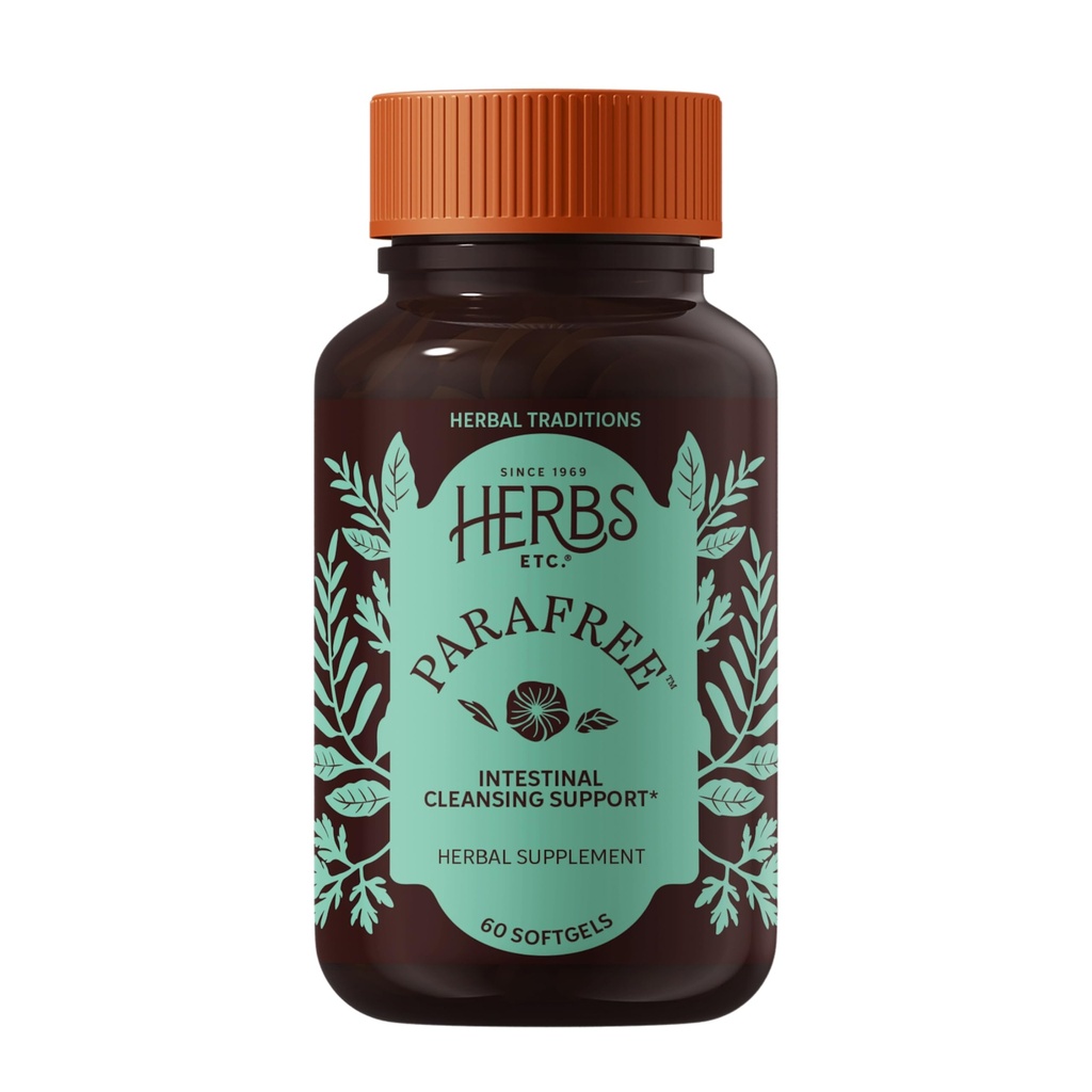 Erbe Etc. ParaFree - Integratore di supporto Gastrointestinale per la pulizia intestinale - Integratore di erbe digestivo con legno di Wormwood, Quassia & Fern maschio - 60 Softgels (60 Serve)