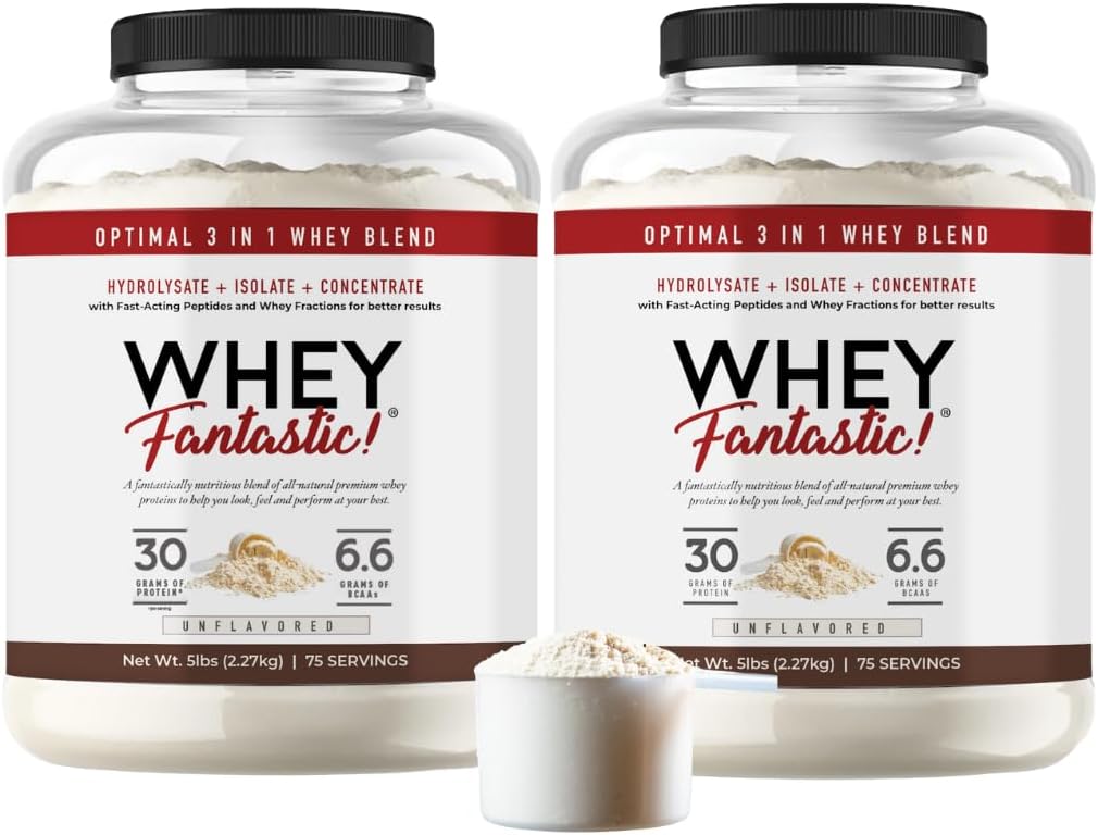 3 in-1 polvere di proteine del siero di latte non aromatizzata 2 x 5lb – 30g di proteine di erba-Fed da idrolisato di siero di latte, isolato e concentrato per porzione – non OGM, senza soia, senza zucchero – 126 Serve