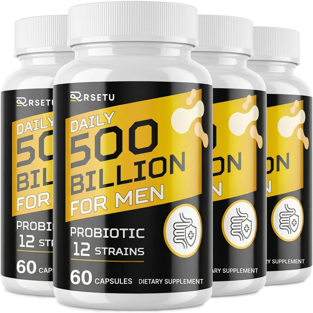 Probiotici per gli uomini, 500 miliardi di CFU & 12 Strains Mens Probiotico con mirtillo currico, Goji, Gut Salute per gli uomini, per la salute digestiva, Gut, Bloating & Gas, Immune, Supporto energetico, 120-Day Supply