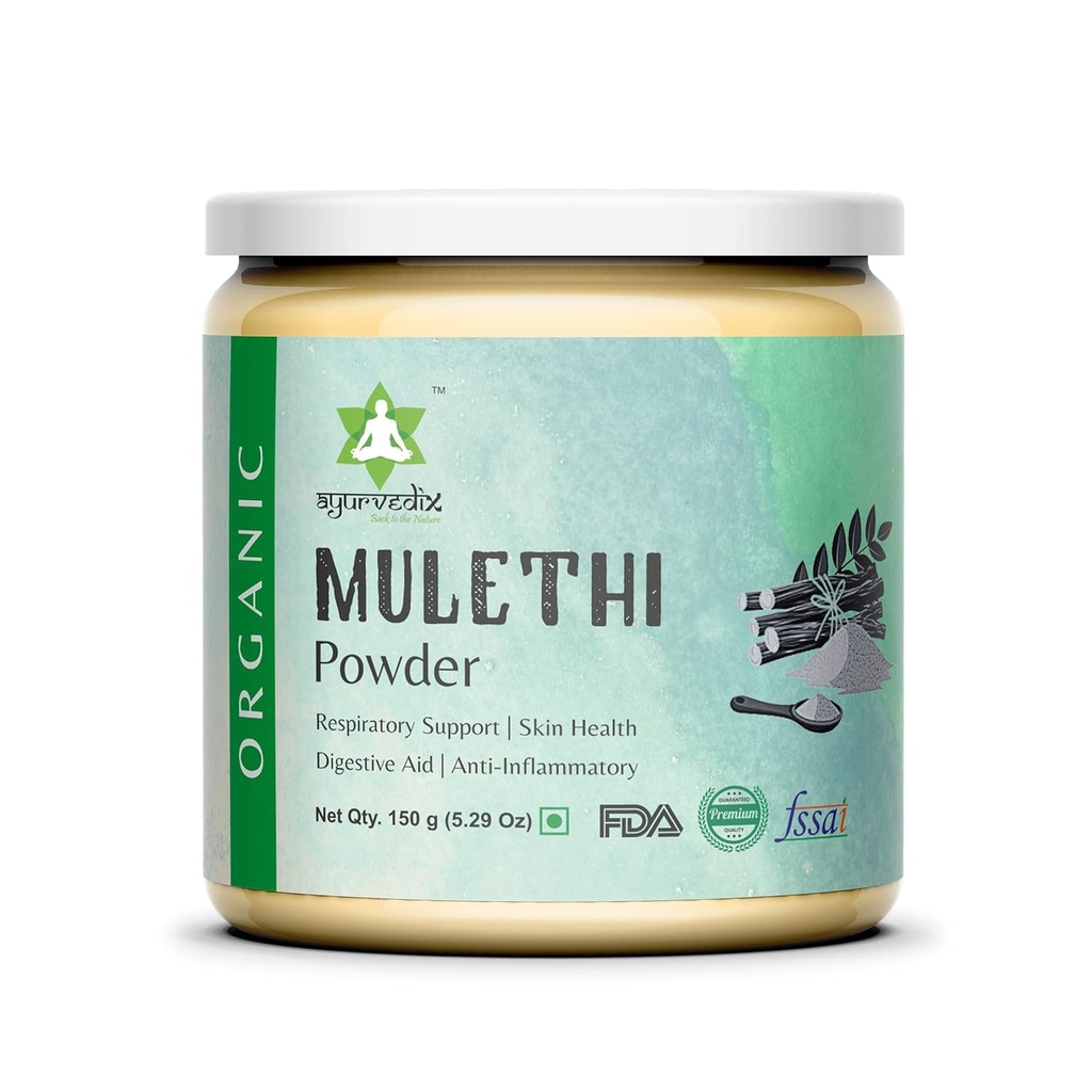 Organic Licorice Root Powder Mulethi Powder, Herbal Supplement for Support Healthy Stomach Lining and Digestive Tract - Non GMO, Gluten Free- Glycyrrhiza Glabra - 150gm/ 5.29oz