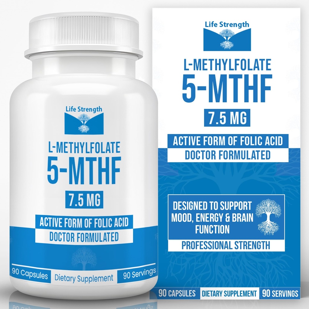 L-Methylfolat 7.5 MG, Optimiertes und hochbioaktives Methyl Folat, 5-MTHF-Ergänzung für Mood und Immununterstützung, natürliche Ernährungsergänzung für Energie, nicht-GMO & Glutenfrei, 90 Kapseln