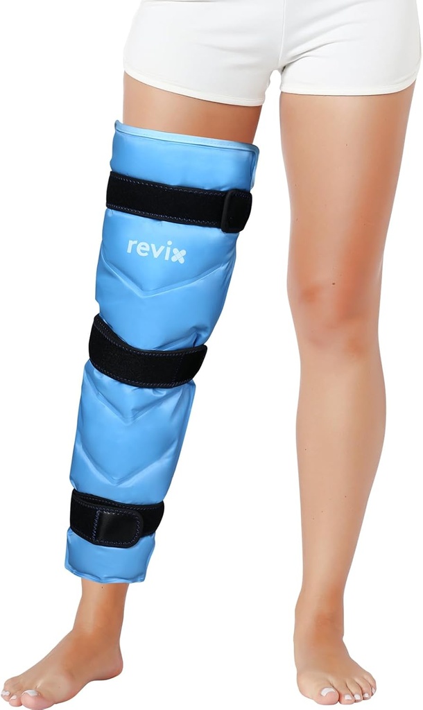 REVIX Full Leg Ice Pack Wrap Attorno alla gamba intera, Riutilizzabile Gel Cold Wrap per Hip, Costo e Ginocchio, Soft Cold Compress Ice Pack Maniche con 3 cinghie