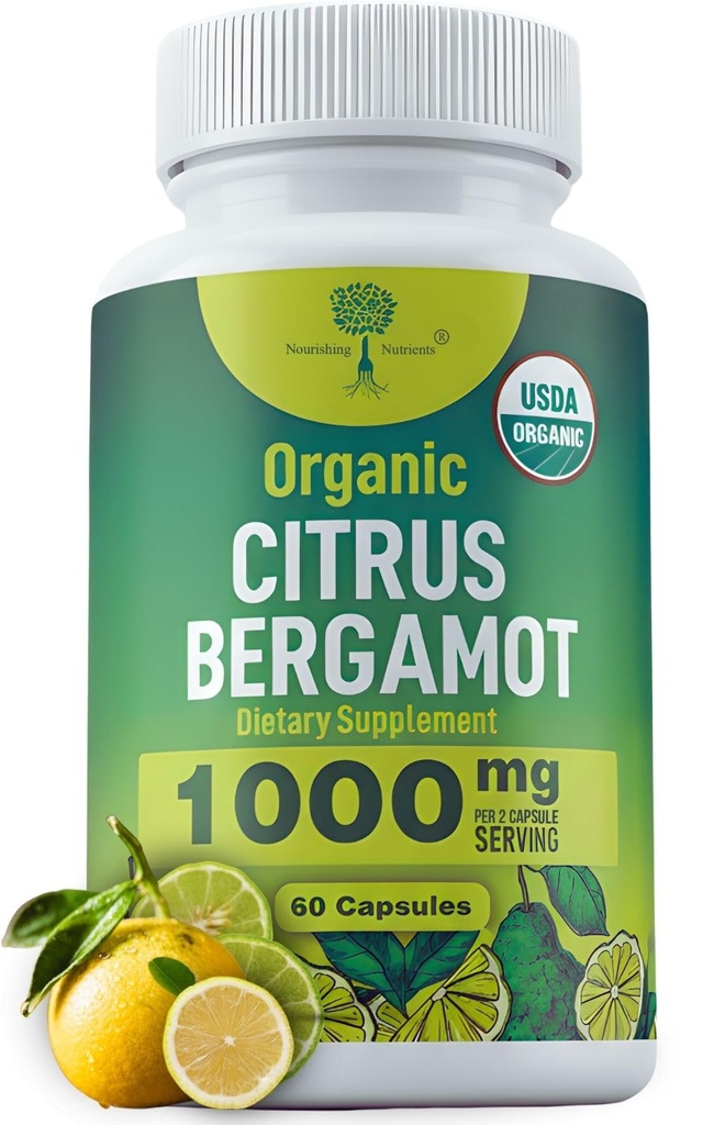 Organic Citrus Bergamot Supplemento - Solo USDA, Cardiologo Formulato con 200+ Studi Scientifici -1000mg - Estratto brevettato, Cuore, Colesterolo, & Lipide - Italian Bergamot High Polyphenols 60caps