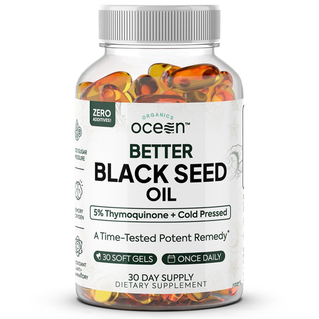 Organics Ocean Better Black Seed Oil Cold Pressed - Pure Nigella Sativa Oil for Immune Support - 5% Thymoquinone - Soutien Mémoire, Vitalité et Santé Cellulaire