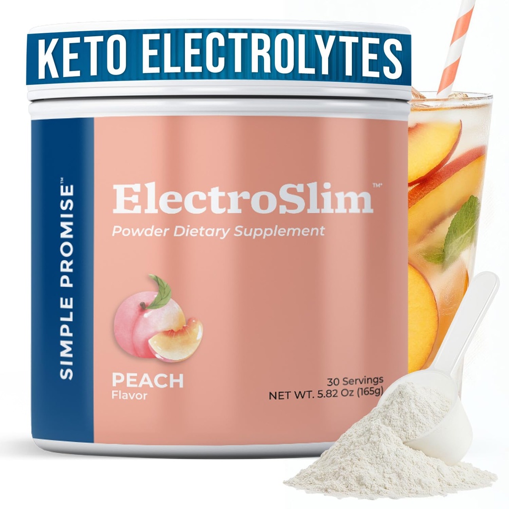 Simple Promise ElectroSlim - Sugar-Free Keto Elektrolyte Pulver - Keine Zuckerformel für tägliche Energieunterstützung und Hydration, Low Sodium Bio Elektrolyte Pulver, 30 Servierungen, Peach Flavor