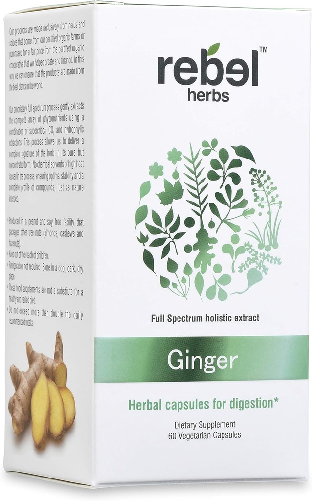 Capsules de gingembre Rebel Extrait double puissant, sans OGM, sans gluten, racine de gingembre (Rhizome) Extrait