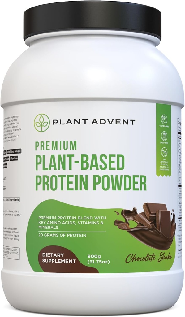 Polvere proteica a base vegetale Premium - 100% Vegan, senza aromi artificiali, senza glutine e senza latticini (2 lbs, Shake di cioccolato)