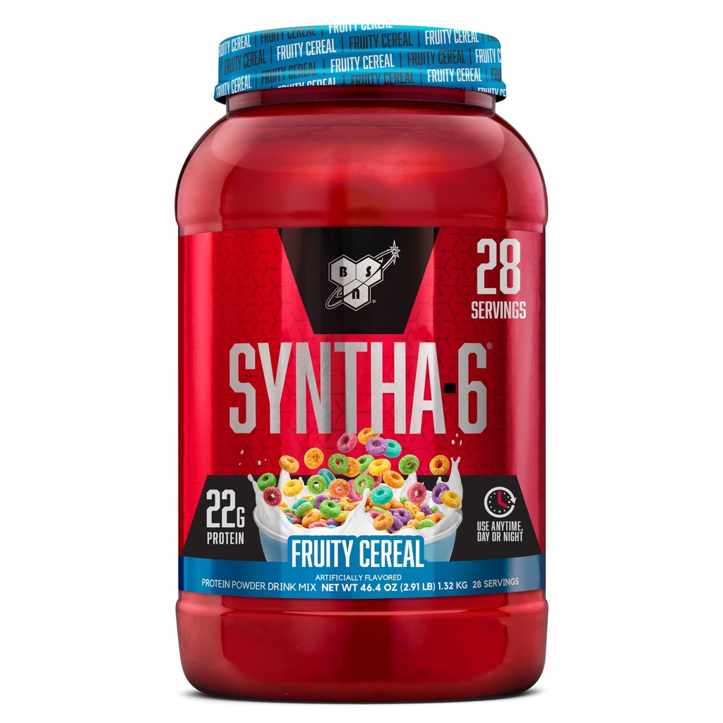 BSN SYNTHA-6 Premium Protein Pulver mit 6g Faser, Whey Protein, Micellar Casein, Milk Protein Isolate Blend, 5g Fett, fruchtig Getreide, 28 Servierungen (Packaging May Vary)