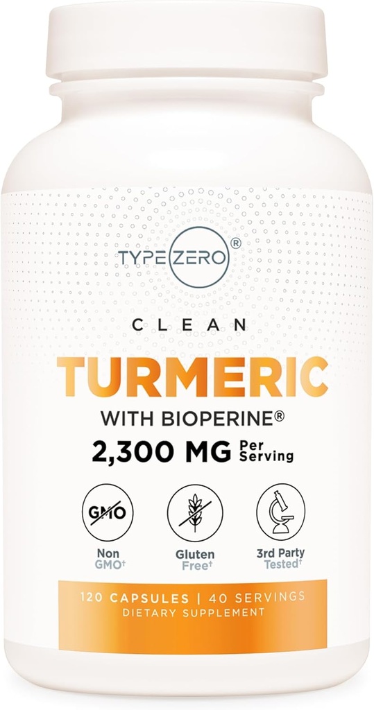 Typ Zero Turmeric mit Bioperine (120 Kapseln) (2300mg pro Servieren) - GMO Free, Glutenfrei, 3. Partei geprüft