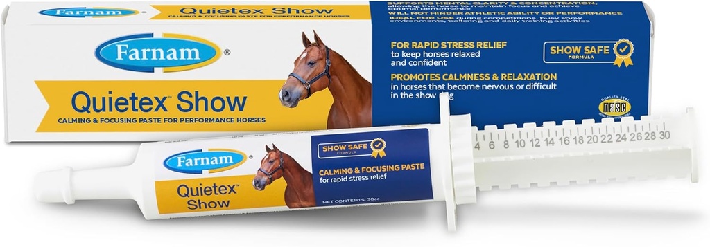 Farnam Quietex Show Calming & Focusing Paste, aiuta a mantenere i cavalli calmi e rilassati che diventano nervosi in The Show Ring 30 cc