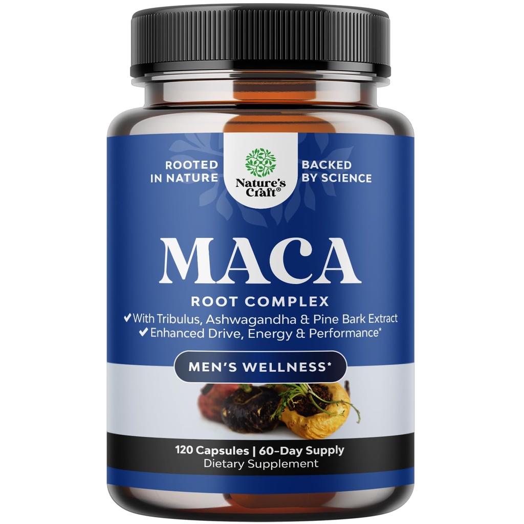 Potent Black Maca Root Capsules for Men - Herbal Wellness Supplement with Siberian Ginseng Ashwagandha and Black Maca Root - Men’s Wellness Supplement to Support General Health - 120 Count