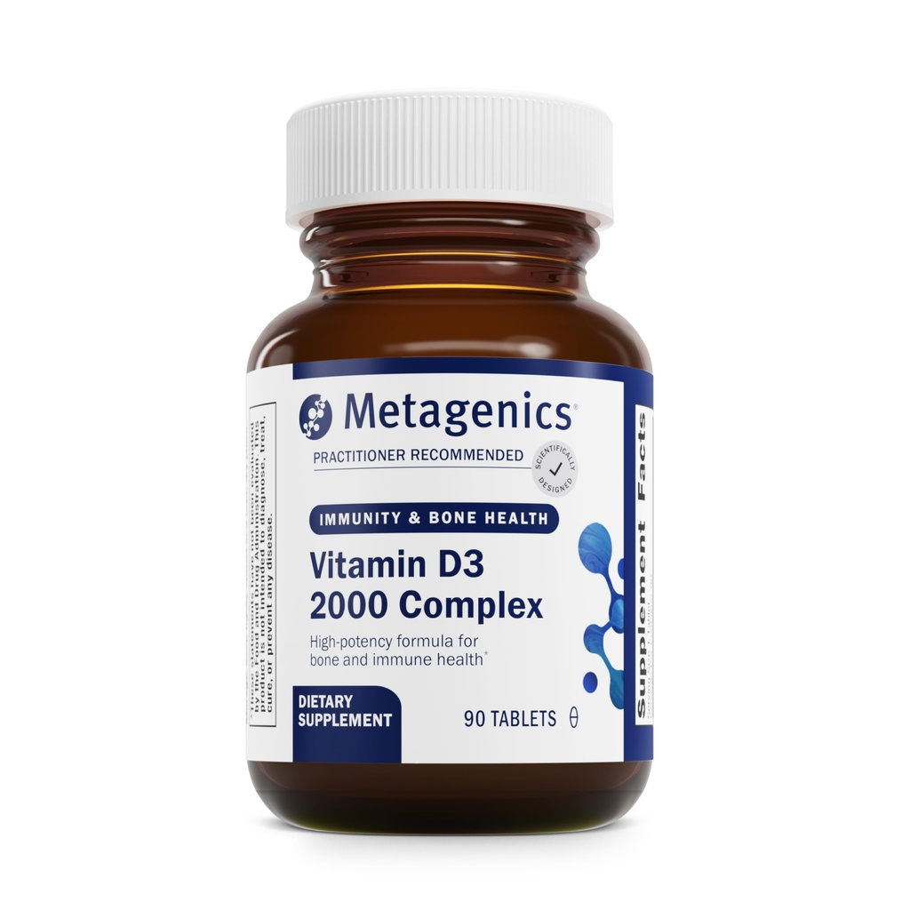 Métagène D3 2000 UI Complex Vitamine D3 Supplément - soutient la santé osseuse, immunitaire et l'inflammation saine Réponse* - avec les isoflavones pour l'absorption - Sans gluten - 3 mois d'approvisionnement - 90 Compte