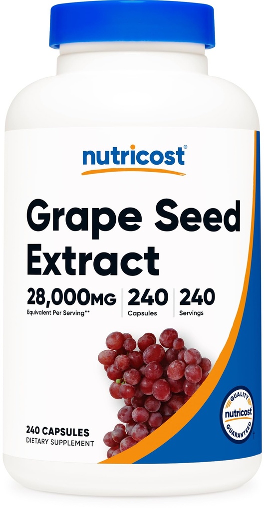 Nutricost Grape Seed Extract 28.000mg, 240 Kapseln - Non-GMO, Glutenfrei, Vegetarisch Freundlich