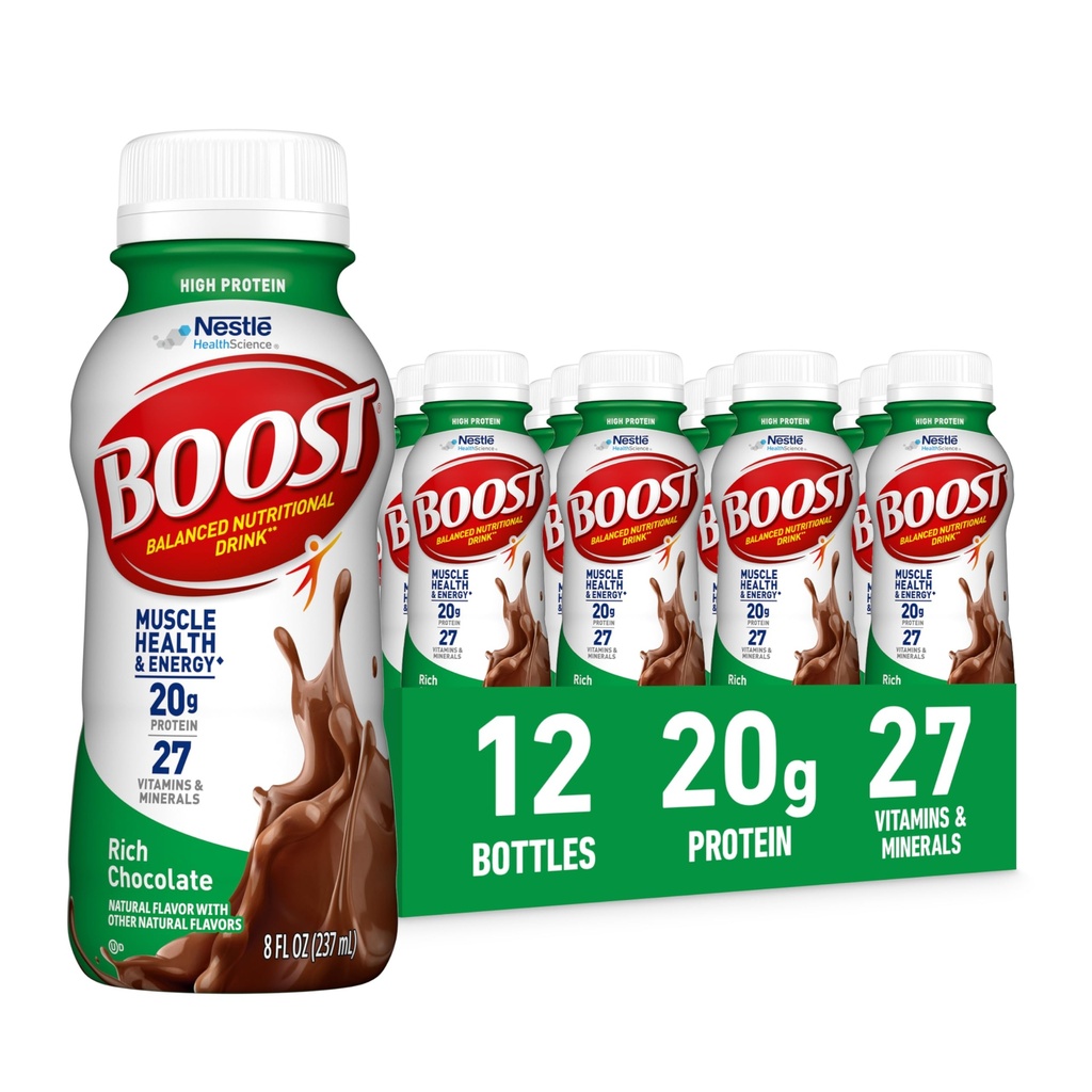 BOOST High Protein Ready to Drink Bilanciato, Cioccolato Ricco, 8 FL OZ (Pack of 12)