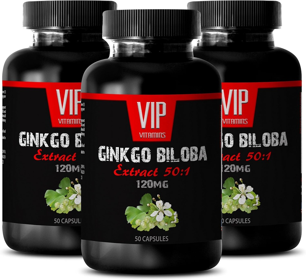 VIP VITAMINS Ginkgo biloba for Teens - Ginkgo Biloba Leaf 120mg - for Healthy Brain Function (3 Bottles - 150 Capsules)