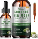 Soursop Graviola Flüssigkeitstropfen mit Sea Moss, Vitamine B6 & C, Zink, Turmeric & Black Pepper - Natürliche Soursop Blattextrakt für Immununterstützung - Vegan, Non-GMO, Glutenfrei, 2 Fl Oz