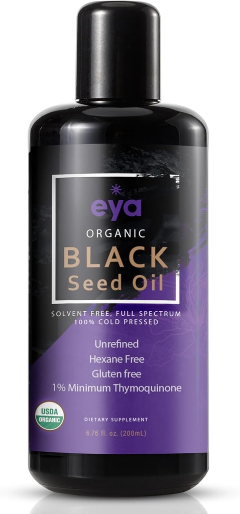 Vitamines Eya, Huile de graines de cumin noir (Nigella sativa), pressée à froid, aide à soutenir un système digestif et immunitaire sain, végétalien (200ml)