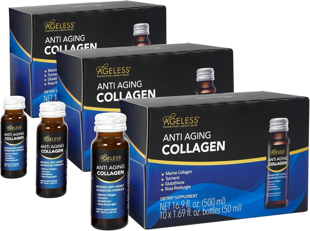 Collage liquido ultra antiinvecchiamento senza età per uomini e donne, collagene marino, curcuma, Glutathione, e Rosa Roxburghii, vitamine multi, Skincare, Hydrating & Revitalizing Formula - 50 ml (30 Conte)