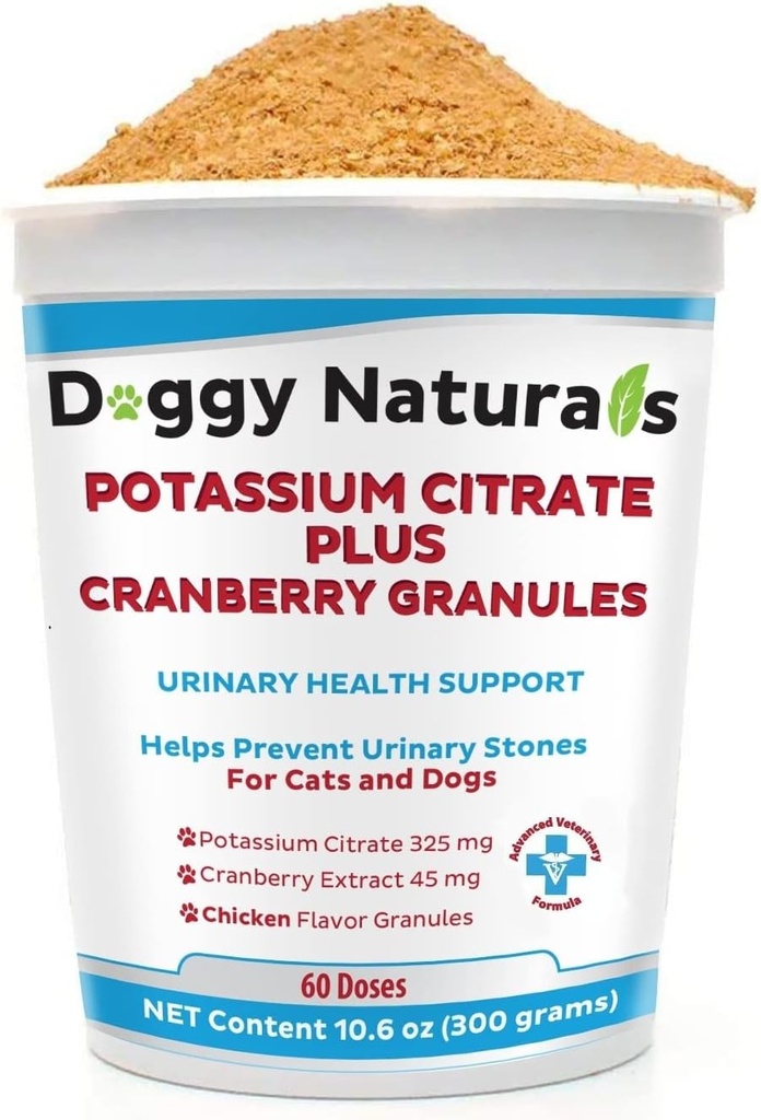 Citrato di potassio più granule di mirtillo 300gm per gatti e cani - Tratta urinaria Support-Helps Deter Formazione di Calcium Oxalate Stones - Deters Bladder & Kidney Stones (Made in U.S.A)