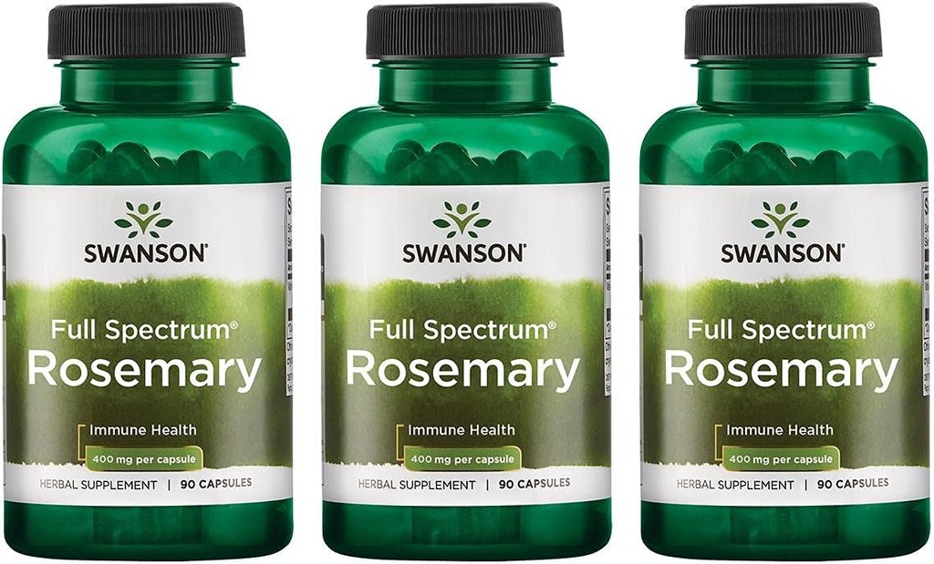 Swanson Full Spectrum Rosemary - Kräuter-Ergänzung Förderung Immun-Gesundheit-Unterstützung - Natürliche Formel, um zu helfen, die Körper und Unterstützung Gesamt Wellness - (90 Kapseln, 400mg Jeder) 3 Pack