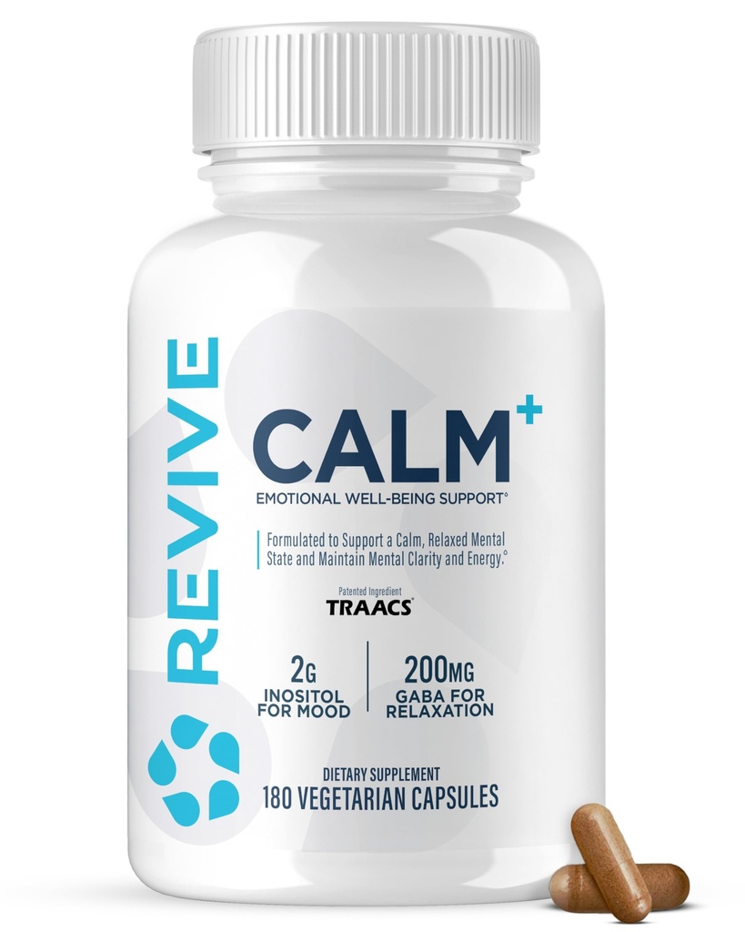 Revive MD Calm, Emotional Well-Being Support Supplement - Stress Management für Männer und Frauen - Mood Enhancement Supplement fördert Entspannung mit L-Theanine, GABA & 5-HTP (180 Kapseln, 30 Servierungen)