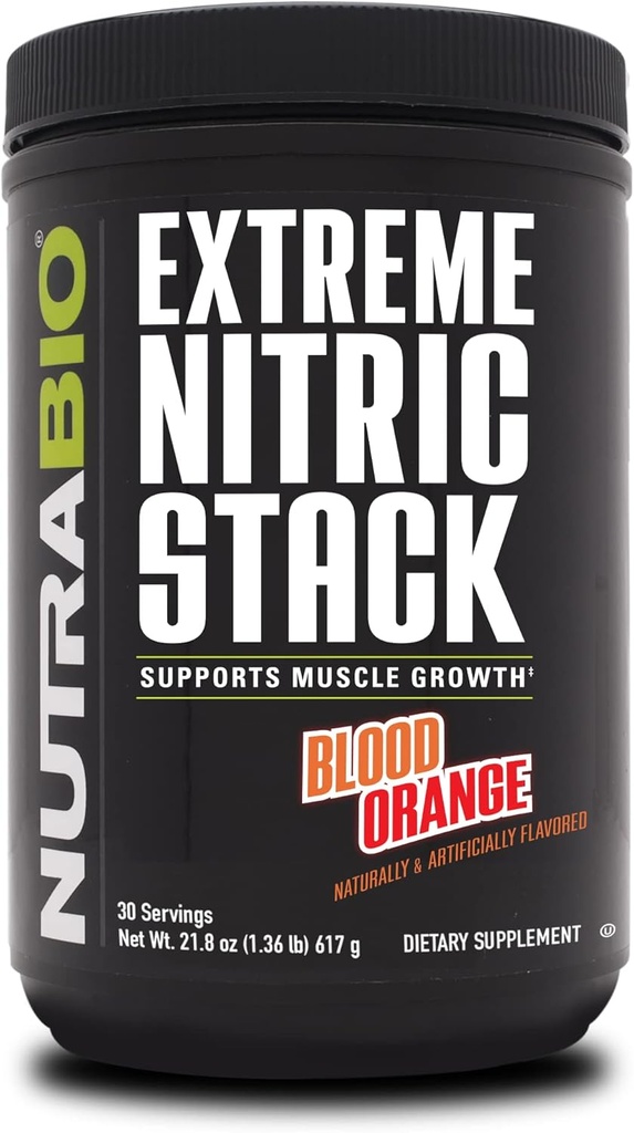 NutraBio Extreme Nitrique Stack, Oxyde Nitrique et Formule Volumisante Cellulaire- 30 portions (Blood Orange)