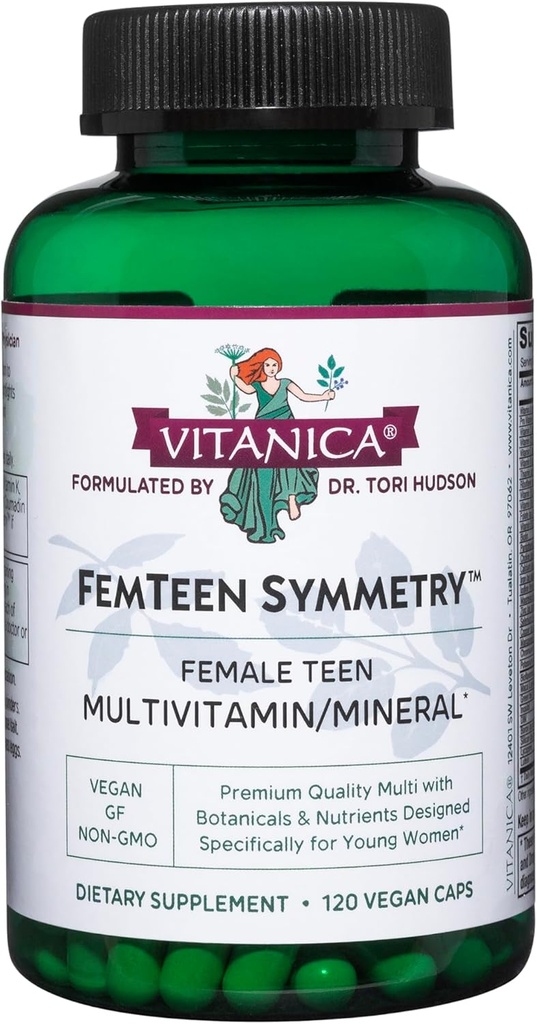 Vitanica FemTeen Symmetrie, Vitamine für Teens Daily Multivitamin, Vegan, 120 Kapseln