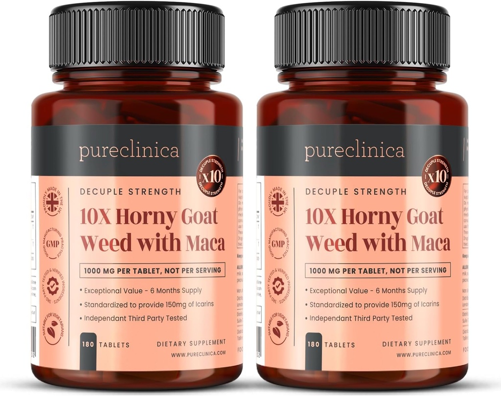 10X Horny Ziegenkraut Extrakt (3750mg) Maca Extrakt (2500mg) x 360 Tabletten (2 Flaschen von 180) - 1 Jahre Versorgung