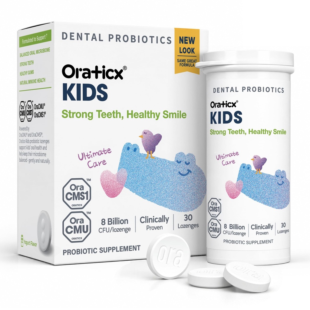 OraTicx Kids Dental Probiotics für Anti-Cavity + Gesunde Zähne und Gums, 8 Billion CFU Probiotics für Mundgesundheit, Joghurt Flavor 1-PK