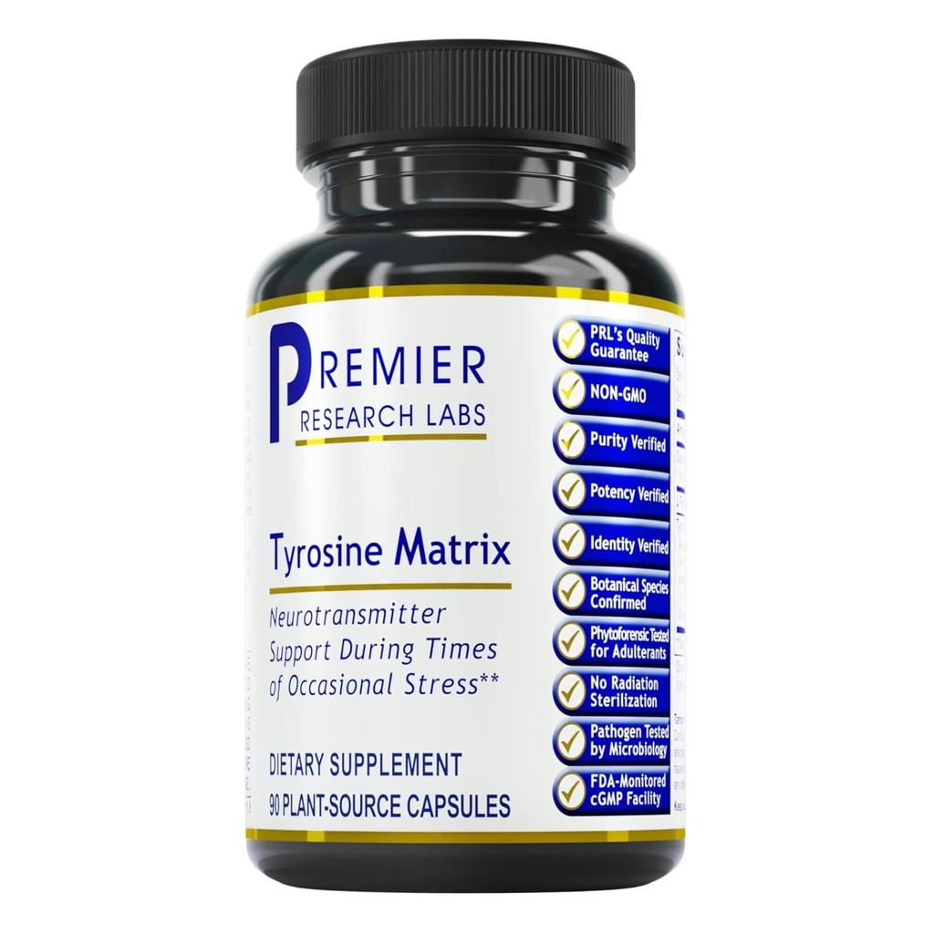 Premier Research Labs Tyrosin Matrix - L Tyrosin Ergänzung, L-Tyrosin 944mg Kapseln für Erwachsene, Aminosäure Pillen mit Red Algae & Rhodiola Rosea - 90 Vegetarische Kapseln