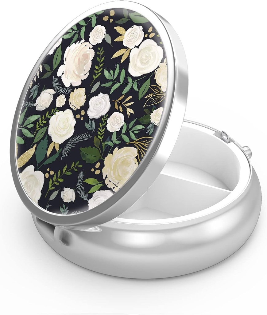 Pill Box 3 Compartiment petit cas de pilule, Portable pour Pocket ou Purse Pill Organizer Porte-conteneur Pill pour tenir les vitamines, les médicaments, l'huile de poisson et les suppléments (Élégantes fleurs)