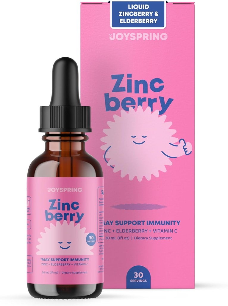 JoySpring ZincBerry - Kinder Zink & Vitamin Supplement (1 fl oz) Immununterstützung Tropfen mit Elderberry Flavor für Kinder 2-16+ Jahre