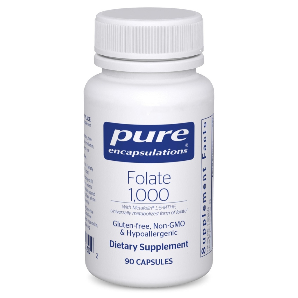 Pure Encapsulations Folate 1000 - Metafolin L-5-MTHF - Herzgesundheitsergänzung* - Folate Supplement - Nicht-GMO & Glutenfrei - 90 Kapseln
