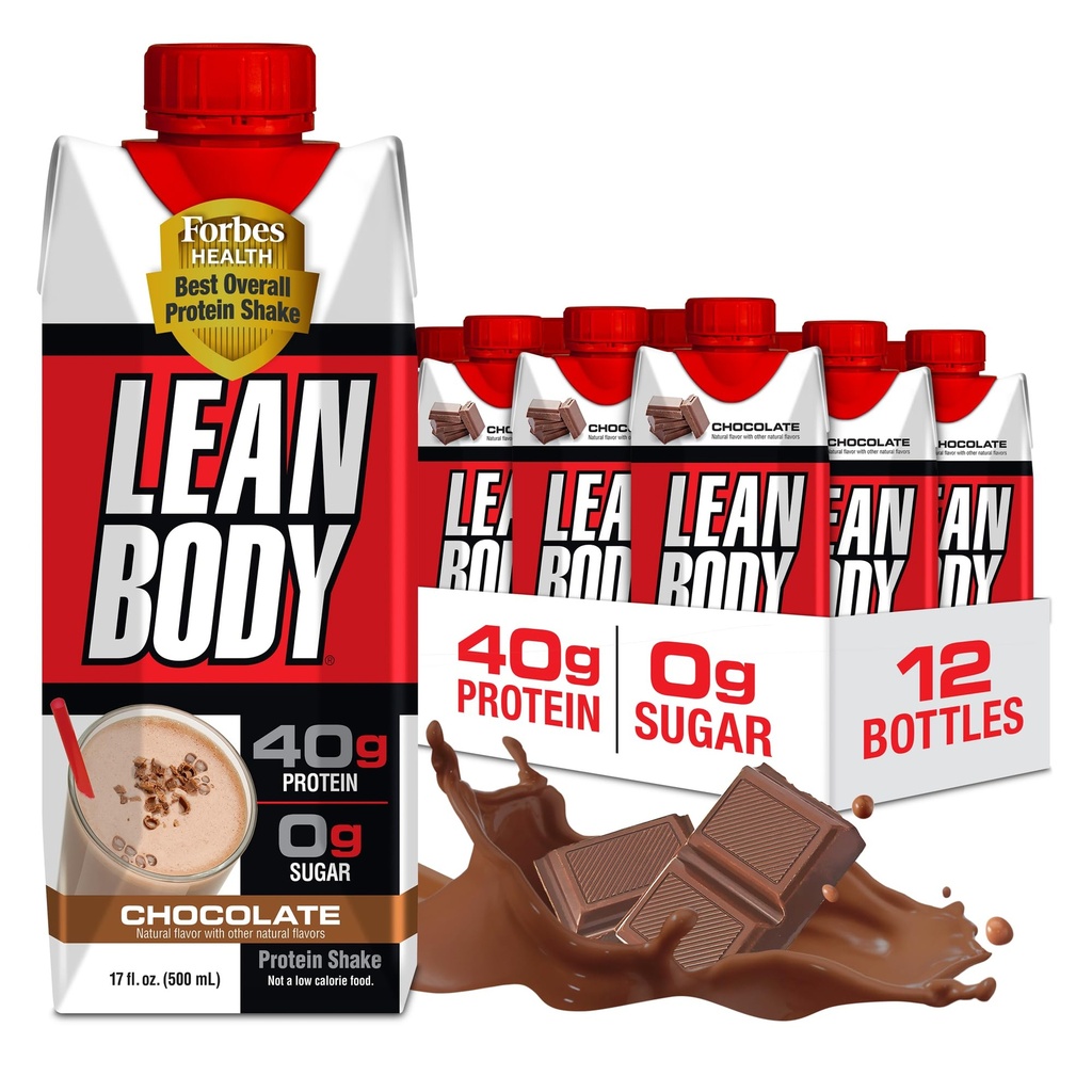 Lean Body Ready-to-Drink Chocolate Protein Shake, 40g Protein, Whey Blend, 0 Sugar, Gluten Free, 22 Vitamine & Minerali, LABRADA, 17 Fl Oz (Pack of 12)