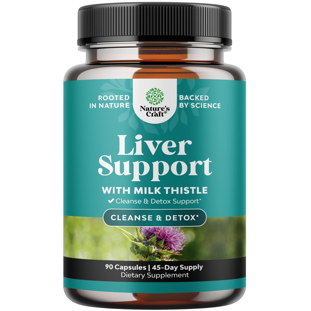 Natures Craft Liver Cleanse Detox & Repair - Herbal Liver Support Milk Thistle Supplement - Silymarin Milk Thistle Supplements mit Dandelion Root, Choline, Beetroot & Artichoke Extract - 90 Count