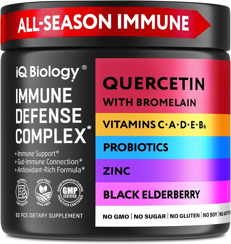 Quercetin avec Bromelain - Capsules Premium Quercetin pour le soutien immunitaire et les soins respiratoires* - Thé Vert Zinc Magnésium Vitamine D Vitamine C Vitamine E Ginger curcuma Sélénium Calcium - 60 Capsules