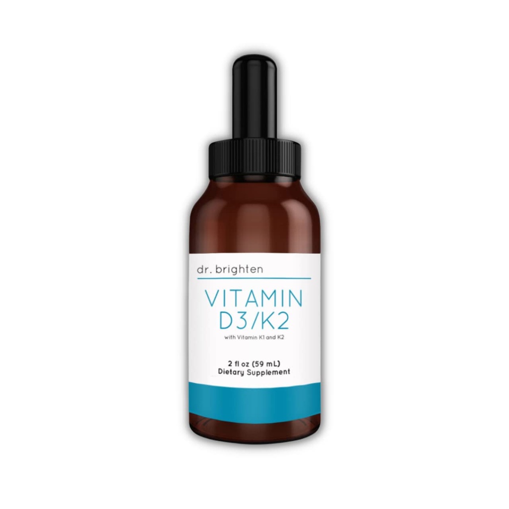 Dr. Brighten Vitamin D3/K2 — Hochkonzentrierte Flüssigkeit D3 K2 Tropfen — Nahrungsergänzung für starkes Immunsystem und Knochengesundheit, 2 Fl Oz