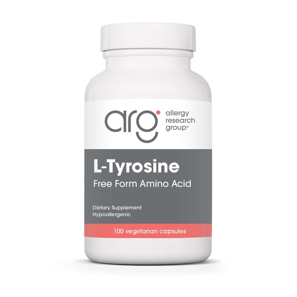Groupe de recherche sur l'allergie L-Tyrosine - Soutien cérébral, Précurseur hormonal, Acid Amino de forme libre, Supplément de 500mg, Capsules de soutien thyroïde - 100 Compte