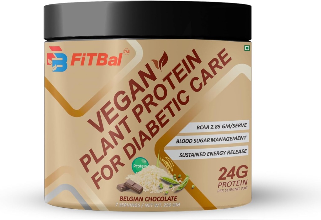 Polvere di proteina vegetale vegana di cioccolato belga per la cura diabetica 250 Gram (7 Serve) che serve la quantità-33G 24G proteine per il servizio, la glutammina - 3.32 Gm