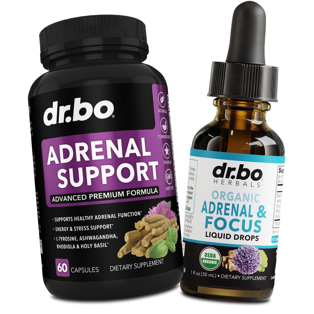 Soutien adrénal Cortisol Manager Suppléments - Adrénal Fatigue Suppléments Capsules Bio Liquid Drops Focus Femmes Hommes - Natural Adaptogen Ashwagandha Holy Basil L Tyrosine Complex Health
